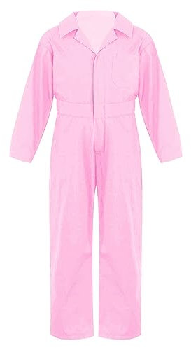 dPois Kinder Jungen Arbeitsoverall Langarm Jumpsuit Baumwolle Blaumann Overall Einteiler Uniform Anzug mit Reißverschluss Rosa 158-164