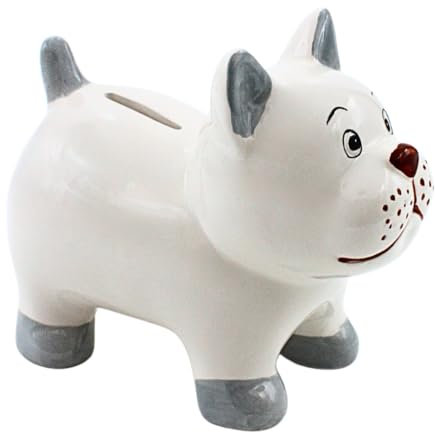 Dekohelden24 Keramik Spardose - Sparfigur als Hund, Sparhund, Moneybox, Größe L/B/H ca. 16,5 x 9 x 13,5 cm.