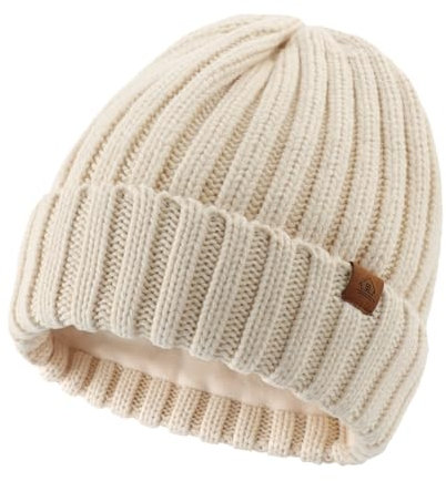 Magracy Herren-Beanie-Mütze, Winter-Thermomütze für Männer und Frauen, Klassische Strickmütze mit Bündchen, Totenkopf-Kappen, Beige