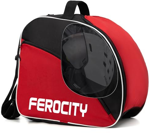 Ferocity Premium Skischuhtasche Helmtasche Skistiefeltasche Mit Kordelzug und Seitentasche 41 x 29 x 35 cm in den Farben Rot Schwarz [054]