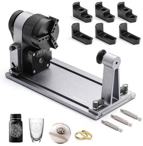Genmitsu MD18 Rotary Roller, Engraving Accessories 3-in-1 Kit for Genmitsu L8, Genmitsu Z6 Engraving Machines, Multi-Jaw Chuck for Glass, Cylindrical Objects, Ring