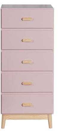 Rebecca Mobili Commode pour Enfants, Commode avec 5 Tiroirs, Rose Marron, Pin MDF, Design Scandinave, Gain de Place - Dimensions HxLxP: 115 x 50 x 40 cm - Art. RE6981
