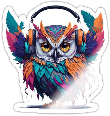 Bunte Eule Mit Kopfhörern Geschenkidee Sticker Aufkleber