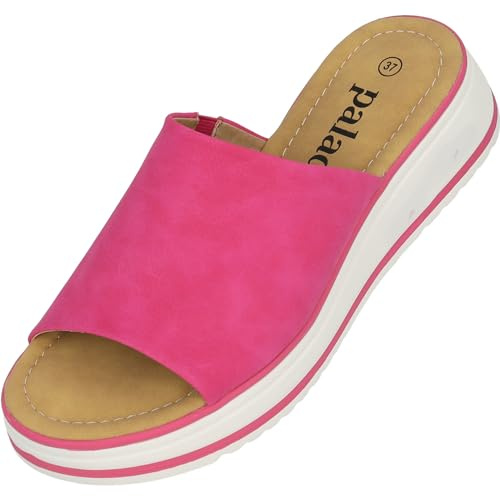 Palado Sandalen Damen Rhat – bequeme Hausschuhe mit Plateau-Sohle - modische Pantoletten - elegante Sommerschuhe Pink UK6 - EU39