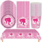 Babioms Barbi Girl - Juego de vajilla para fiesta, 53 piezas, rosa, 16 invitados, incluye mantel, platos, vasos, servilletas