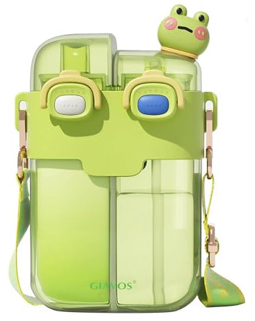 780mL Kawaii Cute Girls Water Bottle with Straw and Strap - Portable Plastic Bottle for School, Travel, Sports, Outdoor, Work