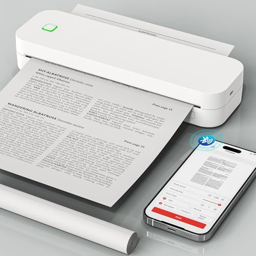 Ablemark Bluetooth Thermodrucker A4, Portable Mobiler Drucker A4 für Unterwegs, Inkless Printer Kompatibel mit Android & IOS und Laptop, Tragbarer Drucker für Zuhause, Büro, Tattoo Stencil Drucker