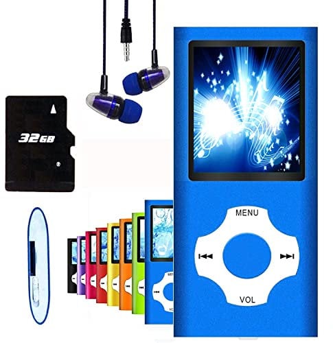Hotechs MP3-Player/MP4-Player, MP3-Player mit 32 GB Speicherkarte, schlankes Design, digitales LCD-Display, 4,6 cm (1,8 Zoll) Display, FM-Radio (Blau)