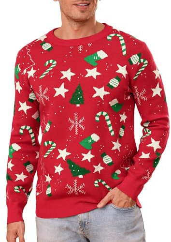 iClosam Suéter Navidad Hombre Cuello Redondo Esencial Navideño Pullover de Punto Jersey Sudaderas Sweater Invierno