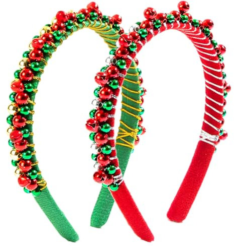 O-Kinee Serre Tete Noel, Lot de 2 bandeaux de Noël, Accessoire Noel avec Clochettes, Serre Tete Noel Adulte Enfant, Serre Tête noël pour la Décoration de Fête de Noël