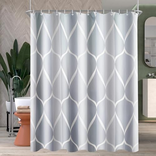 Lerores Duschvorhang 240x200cm Water Droplets, Beschwerter Saum Antischimmel Textil, Wasserabweisend, Waschbar Polyester Stoff Badevorhänge für Badezimmer, Badewanne mit 14 Duschvorhangringe