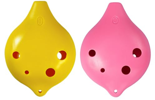 HIXNUG 2pcs 6 Hole Ocarina Children Plastic Alto C Pendant Ocarina Wind Musical Instruments Plaything for Kids (Yellow Pink)