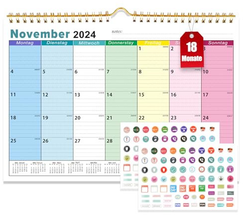 18 Monats Kalender 2025, Wandkalender 2025 Im A4 Querformat, Kalender 2025 Wandkalender, Familienplaner 2025 mit Jahreskalender Planung, Paarkalender vom Nov. 2024 bis Apr. 2026 - Regenbogen
