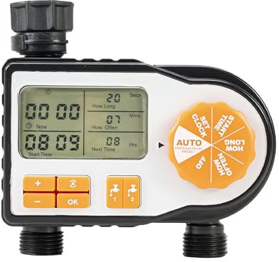 PNI Programador de riego WT12, Pantalla LCD, conexión 3/4, 2 Salidas, riego automático y Manual, Ajuste de Hora, duración y días de riego