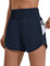 PINSPARK Damen Sport Shorts High Waist Laufshorts 2 in 1 Kurze Sporthose Laufen Yoga Fitness Jogging Trainingshose mit Reißverschlusstasche Marineblau M