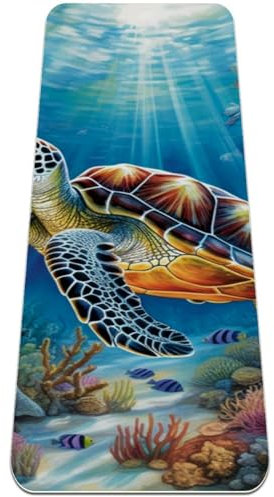 Yogamatte mit Schildkröte, rutschfest, 6 mm dick, Fitness-Matte für Damen, Workout-Matten für Zuhause, Hot Yoga, Pilates und Bodentraining, (L x B): 183 x 61 cm