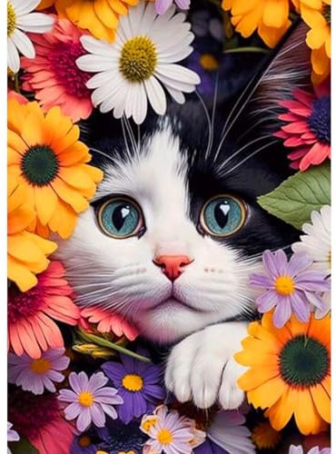 Lxmsja 5D Diamond Painting Katze, Diamond Painting Tiere Erwachsene, Blumen Diamant Painting Bilder Erwachsene, Full DIY Diamant Kunst Malerei Stickerei Set Kreuzstich Bilder Home Wand Dekor 30x40cm