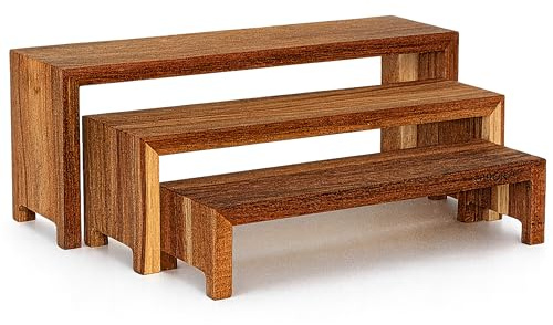Shikova Gewürzregal aus natürlichem Akazienholz | Organizer mit 3 Ebenen | rutschfestes Regal für Gewürze und Gläser | Küchenschrank-Organizer | Display