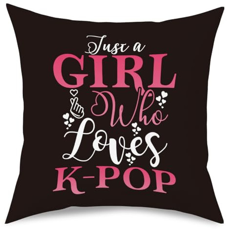 NGLIV K-Pop-Dekor, Just a Girl Who Loves K-Pop-Raumdekoration, für Mädchen, K-Pop-Geschenke, rustikale Anime-Liebhaber, Überwurf-Kissenbezüge für Zuhause, Wohnzimmer, Mädchen, Schlafzimmer, Dekoration