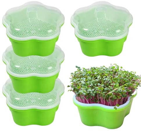 Wrbugukeji 5 Pcs Seed Sprouting Trays with Lid, Seed Sprouter Tray, Healthy Hydroponic Propagator, Seedling Starter Growing Trays for Germination and Growth in Greenhouse