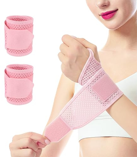 daqoupzi 2 Stück Handbandage Handgelenk, Rosa Bandage Handgelenk mit Aufbewahrungstasche, Atmungsaktive Handgelenkbandage mit Daumenschlaufe, Geeignet für Sehnenscheidenentzündung, Sport und Arbeit