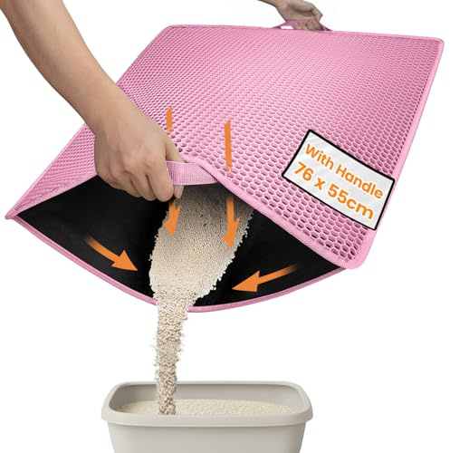 Conlun Katzenklo Matte, 76x55cm Waben Doppelschicht Katzenstreu Matte, Urin- & Wasserdichte Katzenmatte Katzenklo, Leicht zu reinigen, Rutschfeste Katzenmatte für den Boden, Rosa