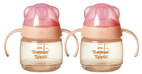 Tommee Tippee Transition Baby Sippy Cup with Spout, Ages 4 Months and Up, 5 oz, Leak-Proof Silicone Spout, Easy Grip Handles, Pink, Pack of 2
