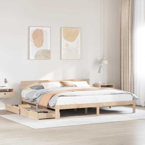 THOYTOUI Massivholzbett mit Schubladen 180x200 cm Kiefer Bettgestell für Schlafzimmer und Wohnraum