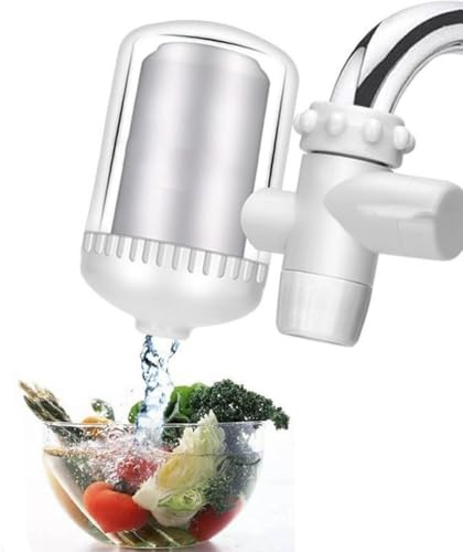 Hoppipola Filtro de grifo de cocina lavable, purificador de agua eficiente para grifos, elimina contaminantes para beber de forma segura, color blanco, 11,5 x 10 cm