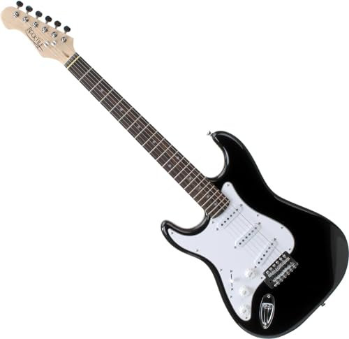 Rocktile Pro ST3 BK RW L Linkshänder E-Gitarre – ST-Style E-Gitarre in Schwarz für Linkshänder – 3 Single-Coils, Vintage String Tremolo-System, 22 Bünde, Palisandergriffbrett – schwarz