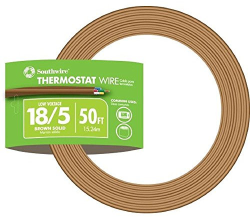 Southwire 64169622 5 Conductor 18/5 Thermostat Wire, 18-Gauge Solid Copper Class 2 Power-Limited Circuit Cable, 50-Feet, Brown by Southwire