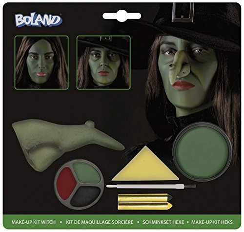 Boland 45081 - Kit da strega con trucchi, spugnetta, pennelli e naso finto