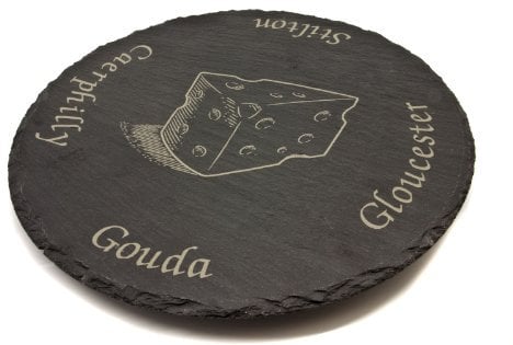 Lazy Susan Slate Cheese Display Board with Revolving Turntable, Laser Engraved