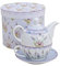 G. Wurm Teeservice mit Lavendelmotiv für eine Person, Teekanne, Teetasse und Untertasse, Teeservice aus Porzellan in Geschenkbox, Design-Henkeltasse, Henkelkanne und Untertasse für Teetrinker, Tee für
