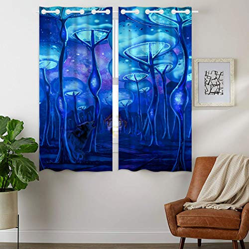 YISUMEI - Gardinen Blickdichter - Fantasie Pilz Wald,160 x 110 cm 2er Set Vorhang Verdunkelung mit Ösen für Schlafzimmer Wohnzimmer