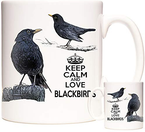 KAZMUGZ Tasse mit Amselmotiv, Aufschrift Keep Calm and Love Blackbirds Exklusiv von Keramik-Geschenktasse Ausgezeichnetes Geburtstagsgeschenk Passende Artikel erhältlich