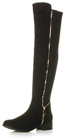 AJVANI Womens ladies low heel stretch elastic over the knee riding boots size