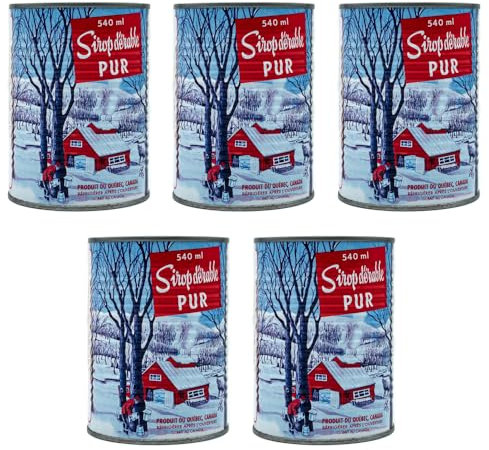 Pack de 5 conserves de sirop d'érable ambré du Québec - Pur à 100% - Canne de 540ml x 5 unités