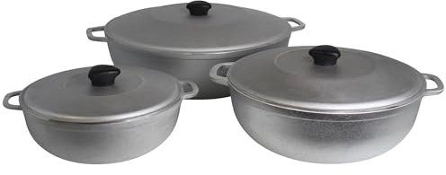 IMUSA USA Traditioneller kolumbianischer natürlicher Caldero 3-teiliges Dutch Oven Set (1,5/3,5/7,0 Quart), Silber, klein
