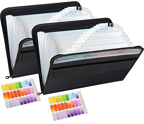 Dokumentenmappe 13 Fächern (2-Teilige Packung), TRANBO Fächermappe Datei Organizer mit Reißverschluss, Erweiterbar Ordnungsmappe Mappe/Ordner Organizer A4/Document organizer/Ordner (Schwarzes)