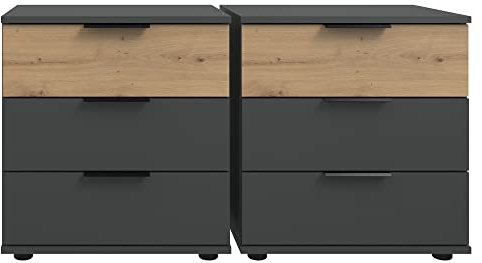 Lomadox Schlafzimmer Nachtschrank Nachttisch, 2er Set, auch für Boxspringbetten geeignet, in Graphit mit Artisan Eiche Nb., B/H/T je ca. 52/58/38 cm