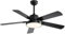 KPUY Deckenventilator mit Beleuchtung und Fernbedienung, Deckenventilator mit 5 Sperrholzflügeln, 3-farbige LED-Dimmlichter, 6-stufiger umkehrbarer leiser DC-Motor (132cm, Mattschwarz)