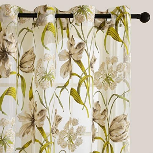 NARENDRA Gardinen für Wohnzimmer, Schlafzimmer, Bedruckt, dekorative Vorhänge, Tüll, für Fensterbehandlungen, Voile-Blume, B 100 x H 200 cm, Plissee-Zugband