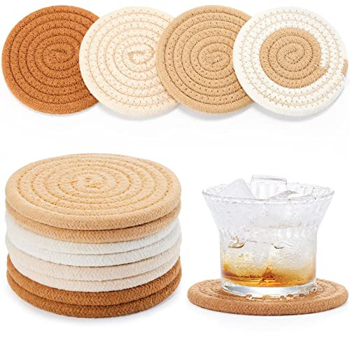Set of 8 Coasters for Drinks-Absorbent Drink Coasters for Coffee Table,Minimalist Cotton Woven Coaster for Modern Home Decor,Boho Decor for Christmas