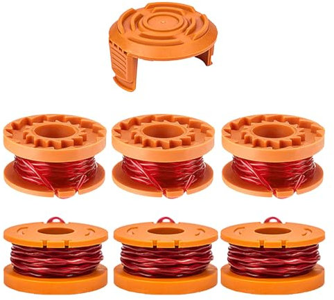Viilich Bobina di ricambio per decespugliatore Worx da 20 V, bobina di ricambio in nylon per Worx WA0010 WA0004 WA0004.1, bobina di filo di ricambio per tagliaerba WG153, WG154, WG155/155.5(6 bobine +
