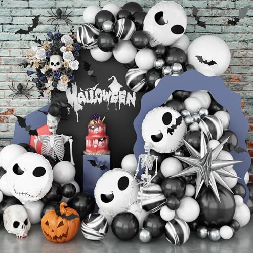 Halloween Decorations Balloons, Skeleton Balloons Halloween Balloon Arch Garland Kit Explosion Star Skull Foil Balloon for Halloween Party Haunted House Decoration Indoor