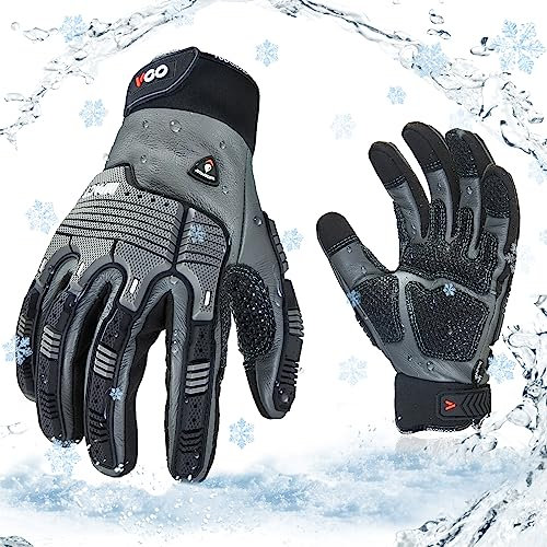 Vgo... 1Paar Winter-Mechaniker-Handschuhe, Sicherheitsarbeitshandschuhe für Kühllager oder Gefrierschrank, Wasserdicht, Stöße und Vibrationen reduzieren, -20℃/-4°F, w/3M Thinsulate (CA7722FLWP)