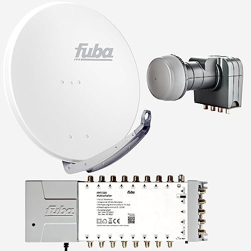 Fuba Sat Anlage 16 Teilnehmer | Satellitenschüssel Komplettset - DAA 850 W Alu Sat-Schüssel 85cm weiß + Fuba Quattro LNB + Fuba FMT516 Sat Multischalter 16 Teilnehmer (DVB-S2, HDTV, UHD 4K/8K)