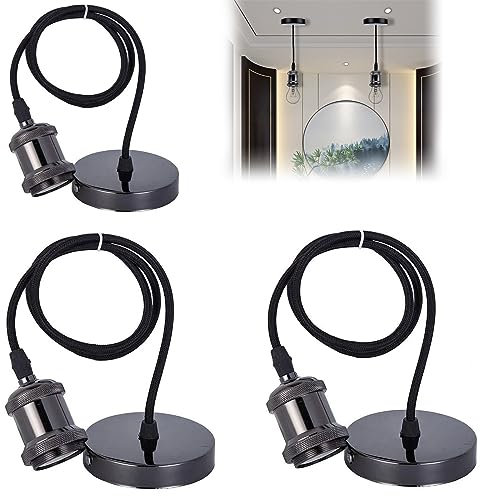 Aicharynic Lot de 3 suspensions de lampe E27, douille E27 avec câble E27, douille E27 avec câble de 100 cm, suspension vintage avec support de plafond, pour la maison, le bar, le café