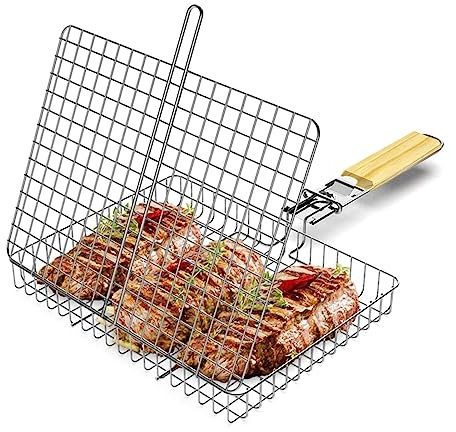Rianpesn Gemüsegrillkorb,Quadratisches Grillgitter für den Außenbereich | Grillkorb für Fisch, Garnelen, Hammelfleisch, Steak, Brokkoli, Gemüse und Kartoffeln zum Grillen im Freien